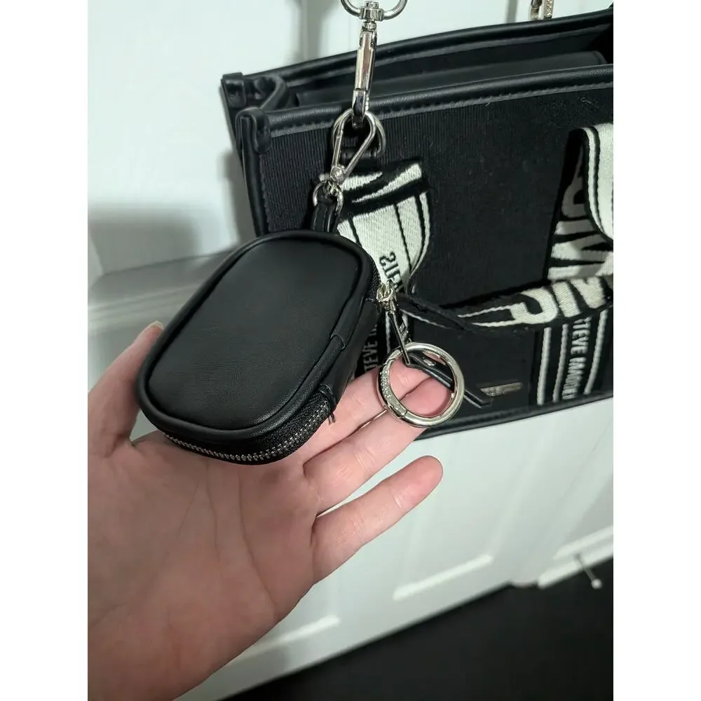 Steve Madden Bwebber Black Canvas Crossbody Satchel Bag Logo Strap Coin Pouch